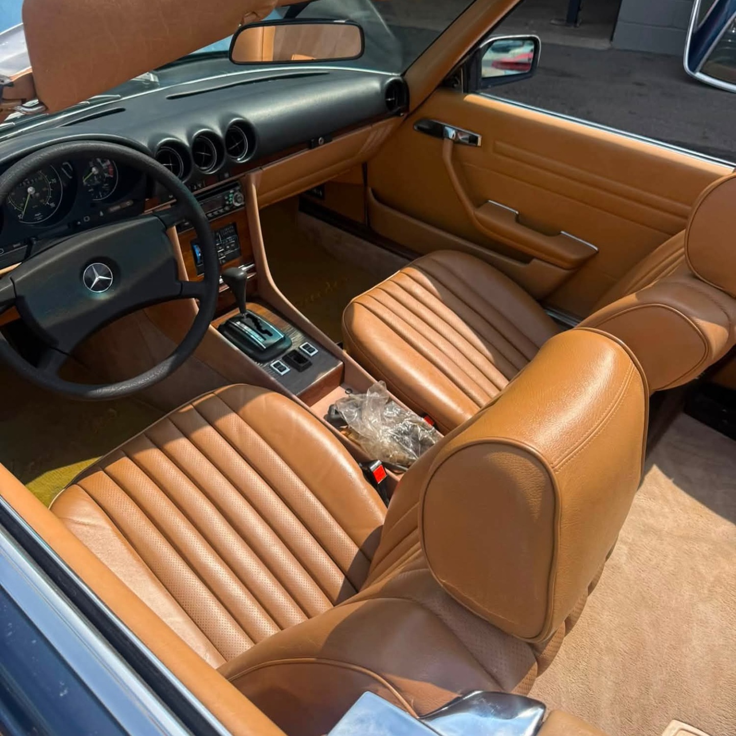Tan leather Mercedes interior after a deep clean